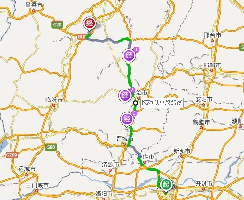 河南郑州到平遥古城路线图
